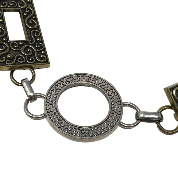 Vintage Women's Gold & Silver Tone Link Metal Belt Circles Rectangle 1980-1990’s - Picture 4 of 5